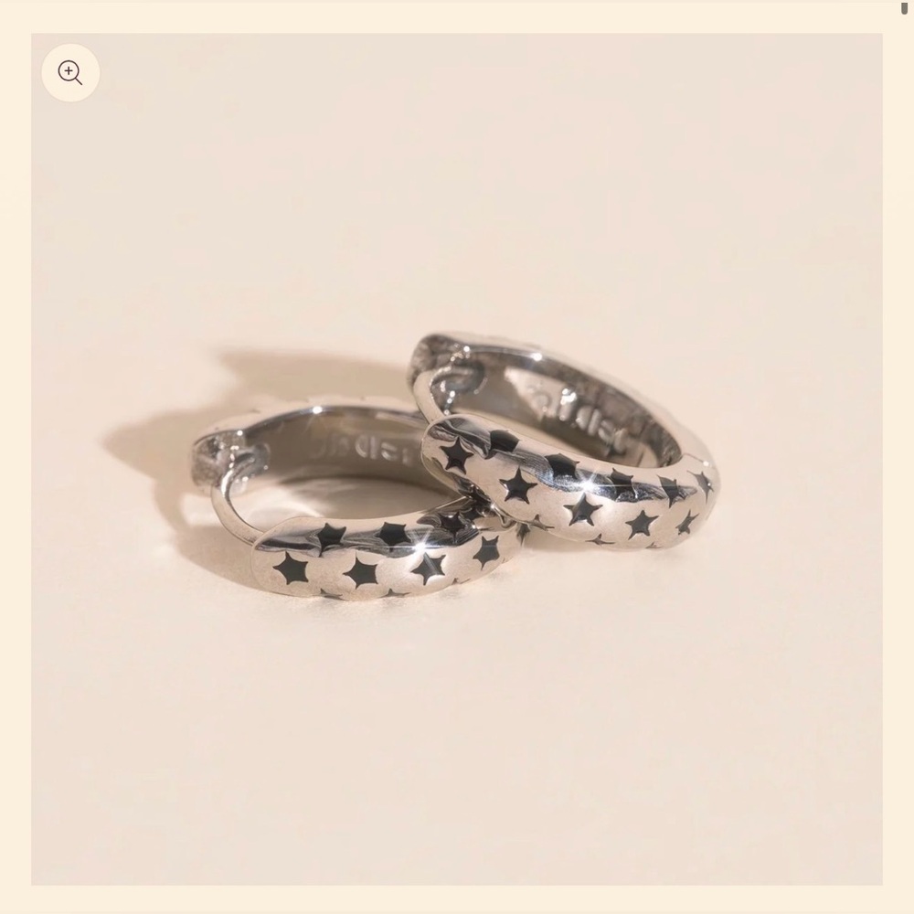 Oh Clem- Black Star Chunky Huggie Hoop Earrings NWT